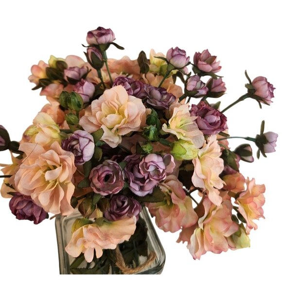 Purple Lavender Rose & Pink Geranium Faux 20-Stem Hand-Tied Bouquet - Picture 6 of 10